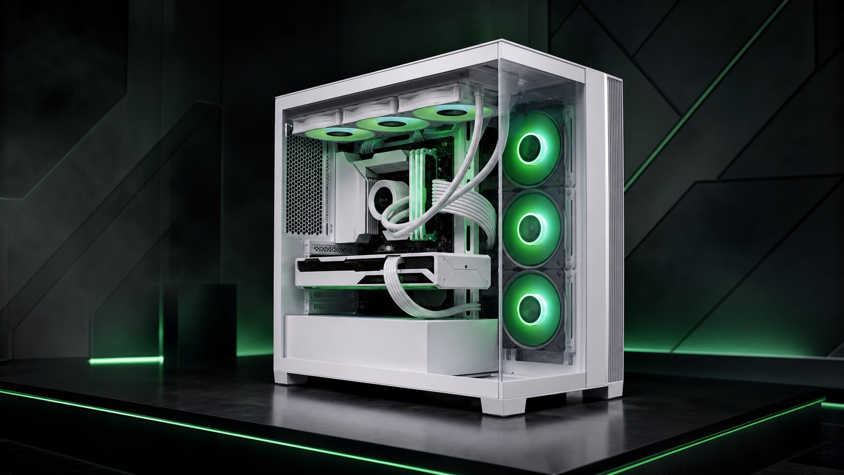 Premium professionally assembled custom PC with green lighting